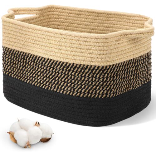 KALANKA-Petit Panier Rangement, Corbeille à Linge pour Chambre, Salon, Chambre de Bébé, Panier de Rangement Rectangulaire en Coton pour Jouets, Couvertures, Serviettes, Vêtements Sales, 33x21.5x23 cm