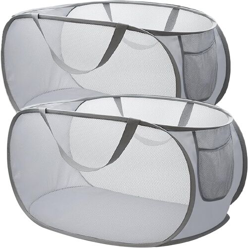 MEVRONISSHOP-Lot de 2 Panier à Linge Pliable,Pop Up Corbeille a Linge Sale,36 * 36 * 58 cm,Bac à Linge avec Anse,Panier de Rangement pour Chambre College Dorm Camping et Voyage (Gray)