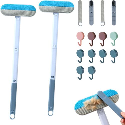 Mevronisshop-Lot De 2 Brosses D'épilation Multifonctions Pour Animaux 4 En 1 - Poignée Allongée - Réglable - Attrape-Poils Pour Chiens Et Chats - Avec 10 Crochets - Utilisation Humide Et Sèche