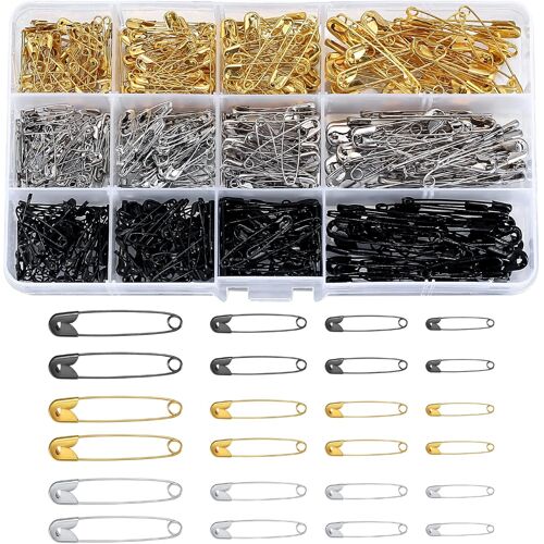 Mevronisshop-540 Pièces Épingles De Sûreté, Épingle A Nourrice, Épingle À Couture Petite Moyenne Grande Taille Pour Artisanat Couture Vêtements, Or Argent Noir, 19 Mm, 22 Mm, 28 Mm, 38 Mm