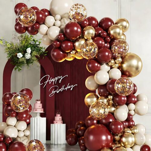 MEVRONISSHOP-Kit Arche Ballon Bordeaux et Or, 109 Pièces Ballons Guirlande Bourgogne Beige Or, Ballons Rouge Bordeaux pour Anniversaire, Saint Valentin, Baby Shower, Mariage, Fiançailles Fête Décorat