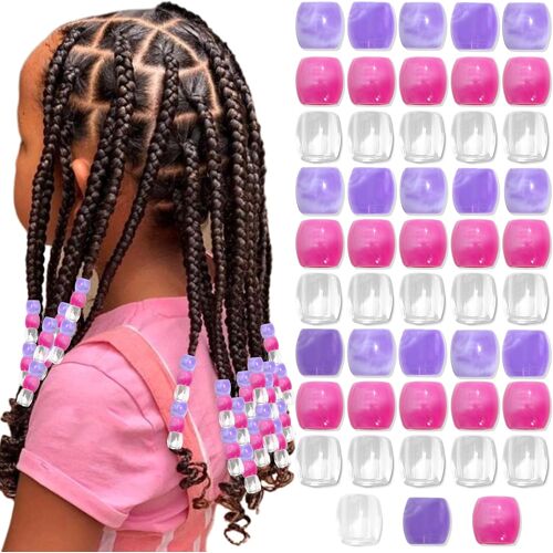 MEVRONISSHOP-48 pièces Perles Roses pour Cheveux Perles Violettes Grandes Perles pour Tresses Perles de Poney pour Enfants Filles Accessoires de Dreadlocks décoration Mignonne kit de Fabrication de