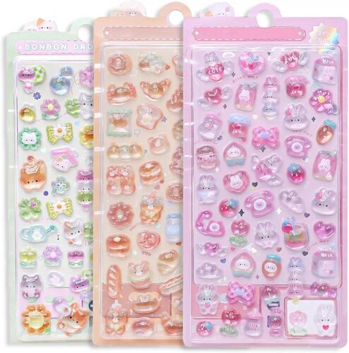 Mevronisshop-Ensemble D'auto-Collants 3d Avec Motifs De Lapins Roses, Autocollants 3d Pour Enfants, 10 Feuilles 3d Stickers, Gommettes Colorées Pour Scrapbooking, Diy/Fête/Récompenses (3 Pcs Stickers