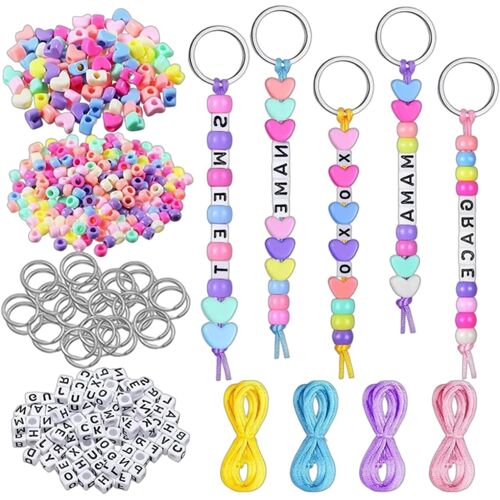 KALANKA-Kit de Fabrication de Porte-Clés 566 Pièces ¿ Kit Porte Clé à Fabriquer avec Perles Lettres et C?urs, Cordon Coloré ¿ Loisir Créatif Enfant Fille, DIY Anniversaire ou École
