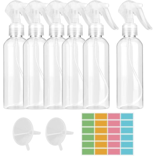 MEVRONISSHOP-6 piezas 200 ml Spray Vide, Niebla Fina Vaporisateur Vide con 24 Etiquetas y 2 Embudos, PET Flacon Spray Vide, Bouteille Spray Vide para Limpieza Del Hogar, Jardín, Peluquería, Plantas,