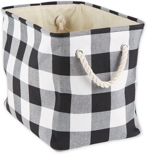 MEVRONISSHOP-CAMZ10457 Panier de Rangement en Polyester avec poignées en Coton Durable, Solution de Rangement pour Bureau, Chambre, Placard, Jouets, Linge, Taille Moyenne, Noir et Blanc