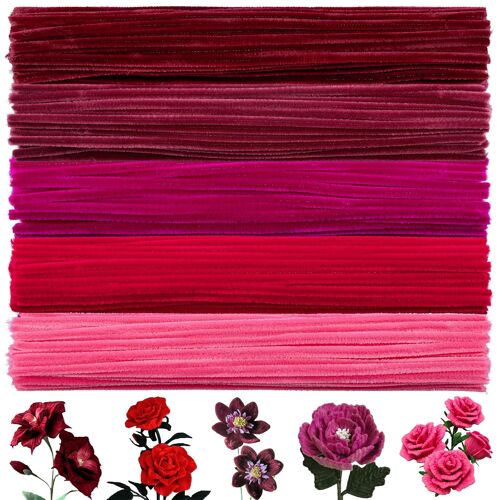 Mevronisshop-250 Pièces Fil Chenille Rouge, Cure Pipe Loisirs Créatifs 30cm De Long Et 8mm D'épaisseur, Pipe Cleaners Lot Pour Enfants & Adultes, Fleurs Diy Et Décorations (Dégradé De Rouge 5 Nuances