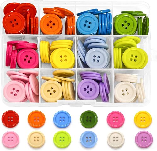Mevronisshop-180 Pcs Boutons De Mercerie, Boutons Colorés 20mm En Résine Avec 4 Trous, Boîte De Rangement Incluse, Pour Bricolage, Artisanat, Couture, Scrapbooking Et Décoration, 12 Couleurs