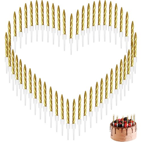 Mevronisshop-Lot De 50 Bougies Anniversaire Doré Avec Supports, Bougies Dore Décoration Idéale Pour Gâteaux De Mariage Et Fêtes, Bougies Anniversaire Adulte Idéales Pour Fêtes, Mariages, Célébrations