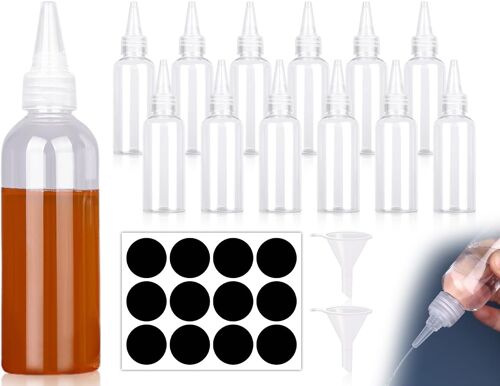Mevronisshop-12 Pièces Flacons Souples,Flacons Souples En Plastique,Flacons Pulvérisateurs Avec Étiquettes Entonnoir,Flacon Pour Liquides,Récipients Pour Sauces,Flacons De Stockage De Pigments(60 Ml)