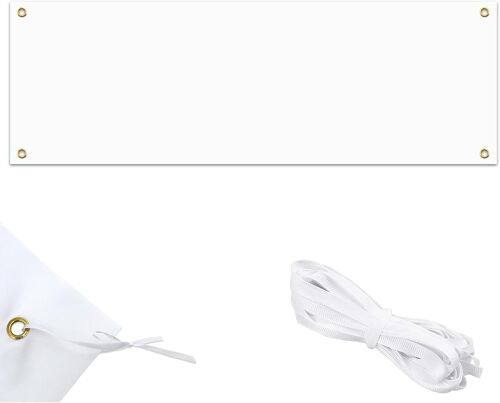 Mevronisshop-Banderole Personnalisée 300 X 50 Cm Bannières Blanche,Grandes Bannières Vierges Blanche Polyester Banniere Avec Corde De Suspension De 6 M Pour Diy Mur Extérieur Intérieur Enseignes Bure