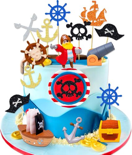 Mevronisshop-Décoration De Gâteau D'anniversaire Pirate Décoration De Gâteau Avec Coffre Au Trésor Fournitures De Fête D'anniversaire Pirate Pics À Cupcake Avec Bateau Pirate Décoration