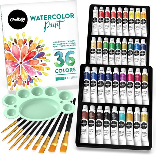 Mevronisshop-Set Aquarelle - Peinture Aquarelle Pour Adultes, Enfants, Artistes Débutants & Professionnels ¿ 36 Tubes D¿Aquarelle (12ml, 0,4oz), 10 Pinceaux & 1 Palette | Fournitures Artistiques Comp