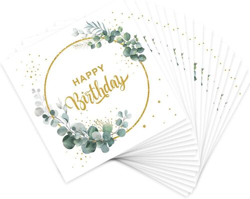 MEVRONISSHOP-Lot de 40 Serviette Papier Anniversaire 33 x 33 cm, Serviettes de Table Happy Birthday en Papier Vert,Serviette Joyeux Anniversaire,Décoration Vintage pour Mariage,Baptême,Fêtes et Céléb