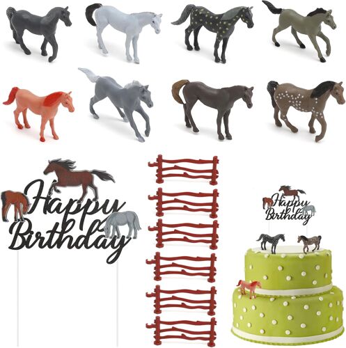 MEVRONISSHOP-Lot de 15 décorations de gâteau en forme de chevaux - Décoration d'anniversaire - En plastique réaliste - Pour anniversaire, fête à thème cheval