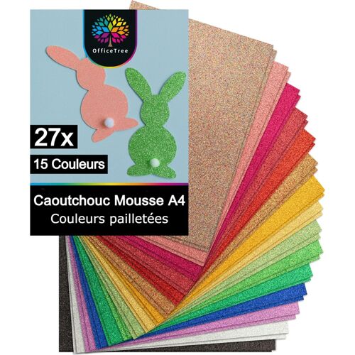 Mevronisshop-27 Feuille Mousse Pailletée A4 2mm - 15 Couleurs - Non Autocollant - Papier Mousse Pailleté Loisir Creatif Pour Le Bricolage - Papier Pailleté Caoutchouc Mousse Eva 2 Mm - Thermoformable