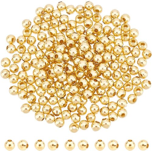 Mevronisshop-Lot De 200 Perles Intercalaires Dorées De 4 Mm En Acier Inoxydable Trous 1,5 Mm Perles Métalliques Pour Bijoux