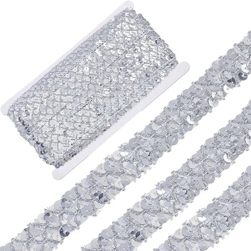 Mevronisshop-13m 20mm Paillette Garniture Bling Tissu Paillette Rubans Plat Paillettes Argent Plastique Dentelle Perlée Métallique Brillant Couture Pour Robe Bandeau Artisanat Embellir