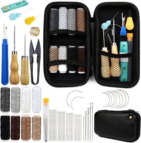 Mevronisshop-54 Pièces Ensemble De Couture En Cuir Ensemble D'outils En Cuir D'artisanat En Avec Fil De Rembourrage 8 Couleurs, Poinçon À Coudre Et Sac De Rangement Pour L'artisanat Du Bricolage