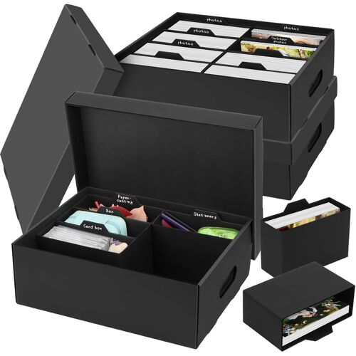 Mevronisshop-Lot De 3 Boîtes De Rangement Pour Photos Avec Couvercle De 10 X 15 Cm - 8 Boîtes Intérieures - Album Photo - Organiseur De Photos En Carton Pour Artisanat, Photos, Scrapbooking- Noir