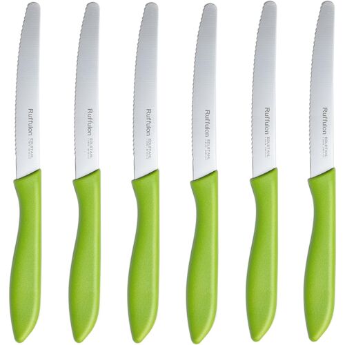 Mevronisshop-Couteaux De Table Vert En 6 Pièces,Couteaux À Steak Avec Bord Dentelé,Set De Couteaux À Tomates,Set Couteaux De Cuisine Avec Manche Ergonomique Pour Steak, Pain, Légumes
