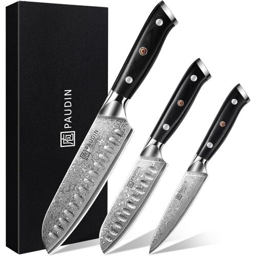 Mevronisshop-Lot De 3 Couteaux De Cuisine Damas Fabriqués En 67 Couches D'acier Damas Avec Âme En Acier Japonais Vg10, Manche Ergonomique G10