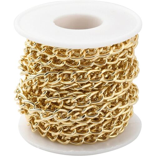 Mevronisshop-5 M Chaîne À Maillons Torsadés De 10 X 6,5 Mm En Aluminium Plaqué Or Avec Bobine Pour Fabrication De Bijoux