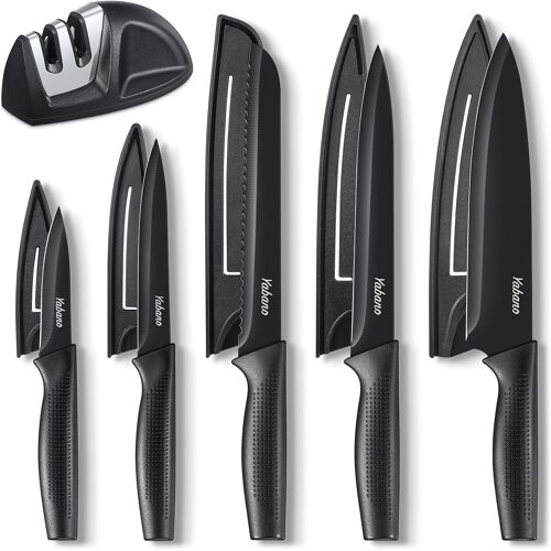 Subzonal-Set De Couteaux De Cuisine 5 Pièces Avec Revêtement Anti-Rouille, Lave-Vaisselle Compatible, Couteaux De Chef En Acier Inoxydable Avec 5 Étuis De Lame Et Aiguiseur, Cadeau Parfait Pour La Cu