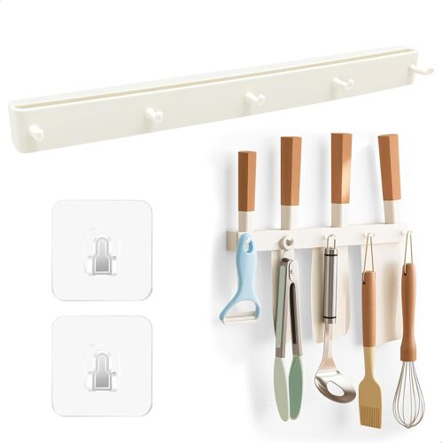 Mevronisshop-Porte Couteau,Porte Couteaux De Cuisine,34,5cm Bloc À Couteaux Non Équipé Avec 5 Crochet,Installation Sans Perçage Convient À La Plupart Des Couteaux De Cuisine