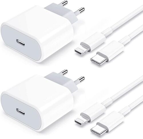 MEVRONISSHOP-Chargeur Rapide iPhone Apple MFi Certifié Lot de 2 Chargeur Rapide USB C 20W et Câble USB-C vers Lightning 2M pour iPhone 14/14 Plus/14 Pro/14 Pro Max/13/12/SE/11/XR/XS Max/X/8 P/iPad Pr