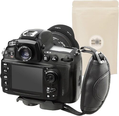 MEVRONISSHOP-Poignée de stabilisation Ergonomique Noire en Similicuir pour Appareil Photo dragonne de Poignet rembourrée Compatible Toutes Marques - ADAPTOUT Marque FRANÇAISE