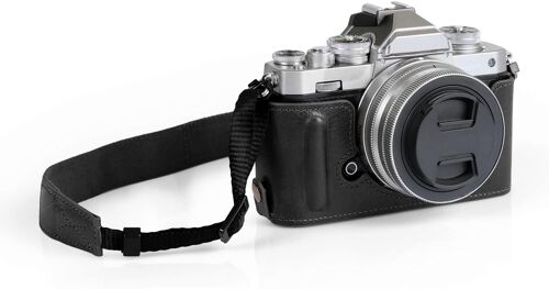 MEVRONISSHOP-MG2016 Ever Ready Demi-étui en Cuir véritable Compatible avec Nikon Z FC (16-50 mm) Noir