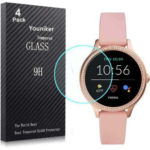 MEVRONISSHOP-Lot de 4 Verre Trempé pour Fossil Gen 5E Protecteur d'écran Protection écran en Verre Trempé Films Vitre pour Fossil Femme Gen 5E 42MM Montre Film Protection