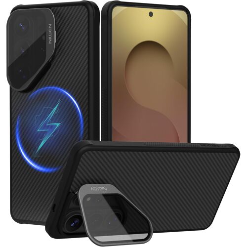 MEVRONISSHOP-Coque pour Samsung Galaxy S26 Ultra avec Support de Protection Transparent Étui de Protection Magnétique Housse Fine en Fibre Aramide Compatible avec MagSafe, Noir