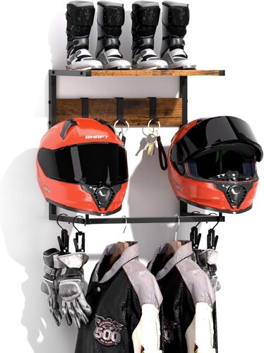 MEVRONISSHOP-Support casque moto, porte casque avec 2 supports pour chapeaux, support pour repose à fixer au mur, support mural casque equipement moto, petit
