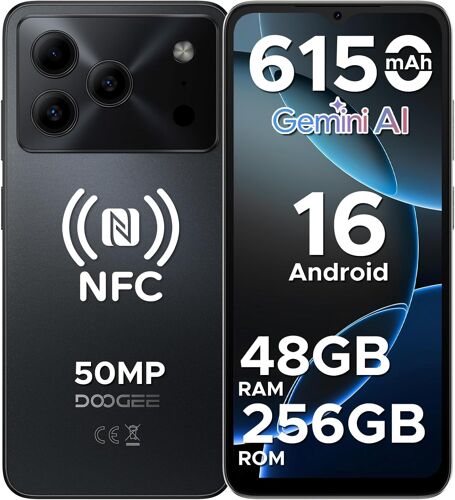 MEVRONISSHOP-NOTE56 Plus Android 16 Telephone Portable, 48Go+256Go/2TB, Smartphone Pas Cher, 50MP+8MP, Smartphone Octa Core 6.56"" HD+ 90Hz, 6150mAh, Débloqué 4G Dual SIM, Fingerprint/Face ID/NFC/OTG,