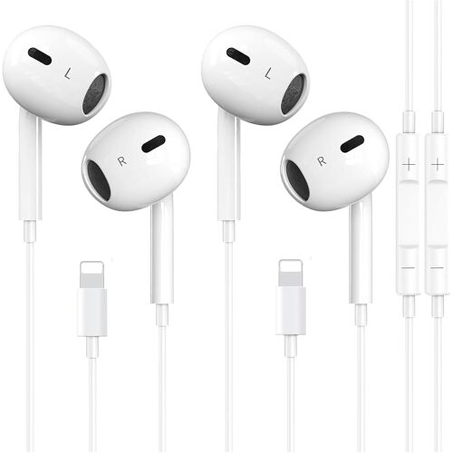 MEVRONISSHOP-Lot de 2 écouteurs filaires pour iPhone - Certifié Apple MFI - Nosie Reduction - Compatible avec iPhone 14/13/12/11/XR/XS/X/8/7/SE/Pro/Pro Max - Blanc