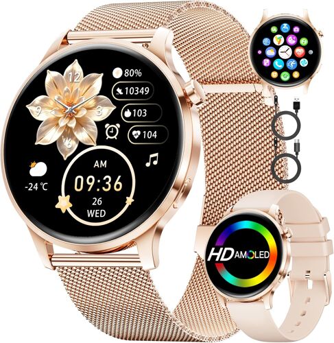 MEVRONISSHOP-Montre Connectée Femme Smartwatch Sport: 1.32"" AMOLED Smartwatch avec Appel Bluetooth, Elégante Montre Femmes pour iOS Android, 110 Modes Sportifs, Santé Au Féminin/Fréquence Cardiaque/S