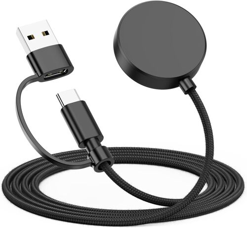 MEVRONISSHOP-Chargeur Montre pour Samsung Galaxy Watch 7/6/ 6 Classic/ 5/5 Pro/ 4/3/ Active/Active 2/ FE, Cable USB C Remplacement Chargeur Galaxy Watch avec Adaptateur Type C vers USB-A (1 Pièce)