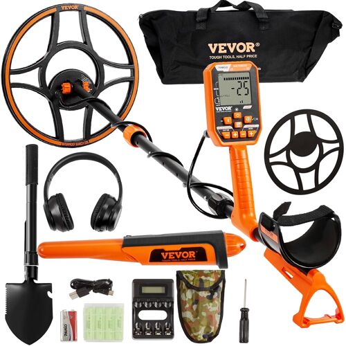 MEVRONISSHOP-Détecteur de Métaux Bobine de Recherche 30,5 cm Détecteur Rechargeable 99-127 cm Écran LCD Étanche IP68 7 Modes Puce DSP Écouteurs Bluetooth pour Recherche d'or Chasse aux Trésors Noir/O
