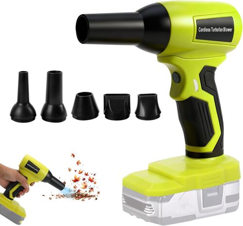 MEVRONISSHOP-Souffleur à Feuilles sans Fil pour Ryobi 18V, Nettoyeur de poussière Portable sans balais, 130 000 TR/Min Vitesse réglable et 5 Buses pour Patio Chambre Maison (sans Batterie)