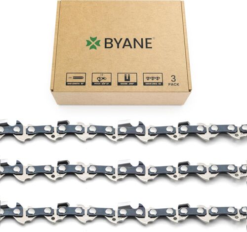 MEVRONISSHOP-Lot de 3 Chaînes de Tronçonneuse 45 cm (18"") | 1,3 mm (.050"") | 3/8""LP | 62 Maillons, Robuste & Faible Rebond, Compatible Mac Allister, Dolmar et plus.
