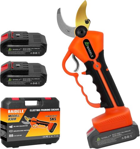 MEVRONISSHOP-Secateur Electrique Sans Fil, 35mm Secateur a Batterie avec 4,0AH Batteries au Lithium (2 x 2,0AH Batteries), 6-8 Heures de Travail, Convient à Toutes Sortes de Branches Dures et Sèches