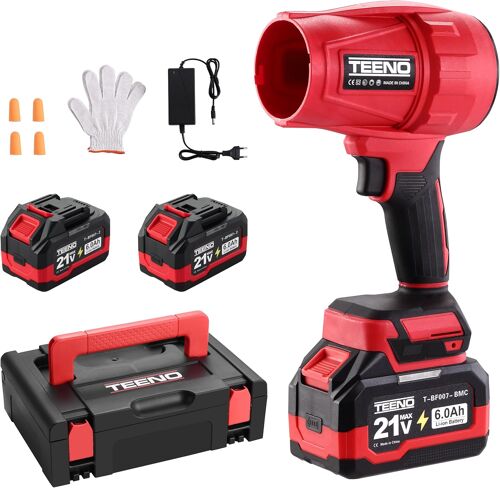 MEVRONISSHOP-Souffleur sans Fil , 2x6,0 Ah Batteries, 21 V, 31000 TR/Min, Souffleur à Feuilles sans Fil, Ultra-Léger, avec Boîte à Outils, Idéal pour Terrasse, Allées et Jardin