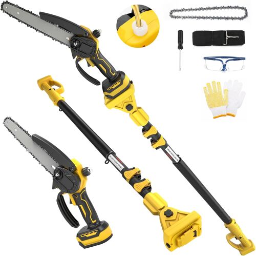 MEVRONISSHOP-Scie à perche sans fil de 20,3 cm et mini tronçonneuse 2 en 1, scies à perche électriques sans balais compatibles avec batterie Dewalt 20 V (sans batterie) avec perche télescopique de 2,