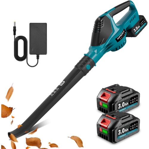 MEVRONISSHOP-Souffleur Feuille sans Fil ¿ Souffleur Feuille Batterie 360 km/h, 480 m³/h, Moteur sans Balais, 5 Vitesses, avec 2 Batteries de 3 000 mAh, pour Le Jardin, la Terrasse et la Voiture