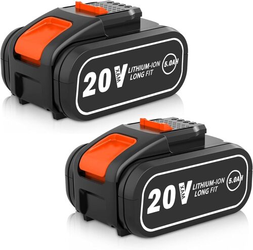 MEVRONISSHOP-Lot de 2 batteries Li-Ion de rechange 5,0 Ah pour batterie Worx 20V WA3553 Remplace pour batterie Worx 20V WA3551 W3553 WA3572 WX390 WX176 WX178 WU268 WX166.4 WX372.1 WX800 WG259E
