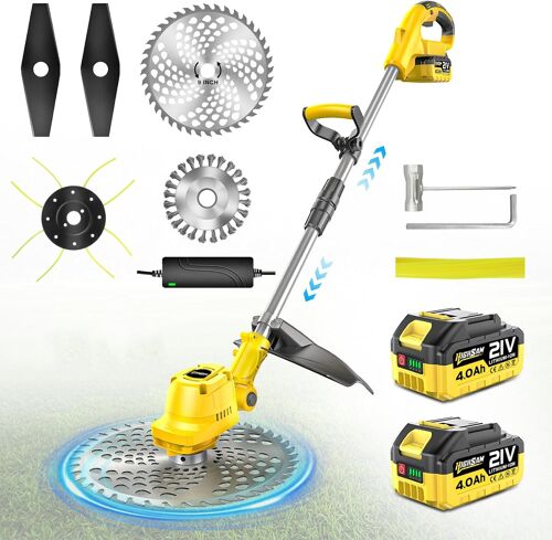 MEVRONISSHOP-Débroussailleuse Sans Fil De 9 Pouces, Coupe Bordure Sans Fil 4 En 1, Avec 2 * 4.0 Ah,Brosse DéSherbage,PoignéE RéGlable,TêTe Pivotante 90°, Le Kit De Tondeuse Multi-Lames Sans Balais Se