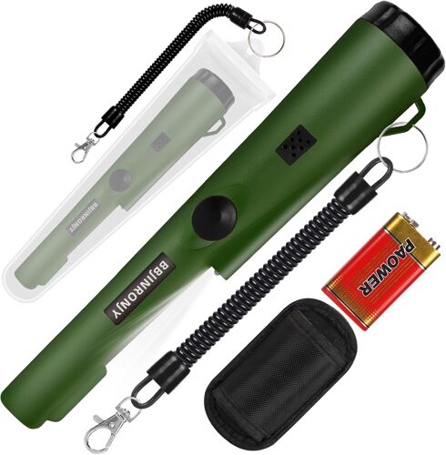 MEVRONISSHOP-Détecteur de métaux, Pinpointer pour la recherche de métaux, chasse au trésor, recherche à 360° de trésors d'or avec ceinture, étui, LED, accessoire étanche pour adultes et enfants (vert