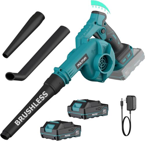MEVRONISSHOP-Souffleur de Feuilles à Batterie Compatible Makita 18V, Moteur sans Balais 2 Batteries et Chargeur Inclus, 6 Vitesses, 257 km/h, léger et Compact avec 3 Buses pour Feuilles poussière Jar